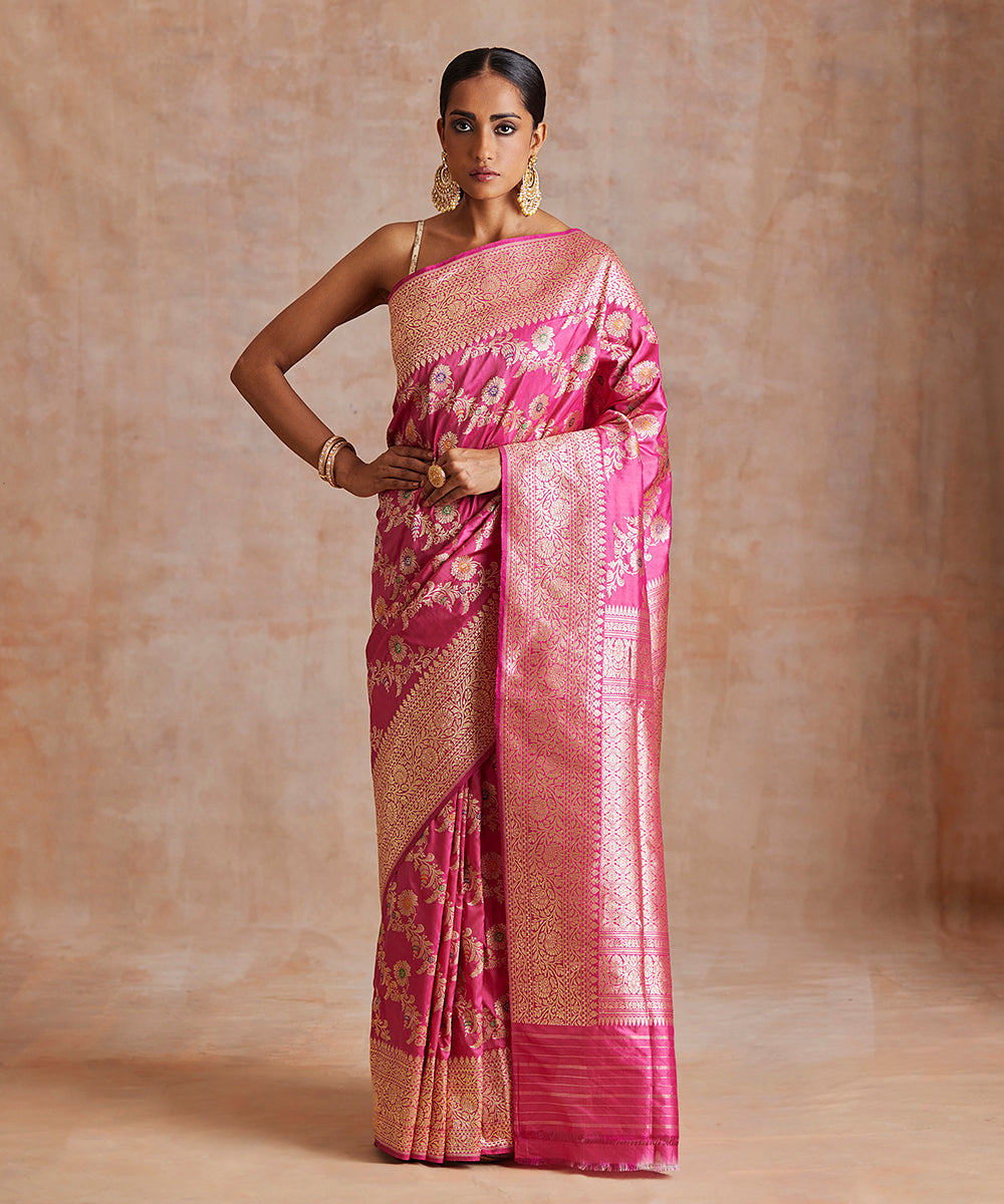Handloom_Magenta_Pure_Katan_Silk_Banarasi_Saree_With_Meenakari_Floral_Jaal_WeaverStory_02