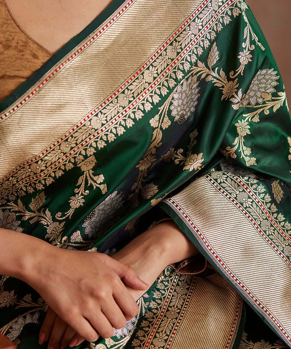 Green_Pure_Katan_Silk_Kadhwa_Banarasi_Jangla_With_Meenakari_Floral_Jaal_WeaverStory_05