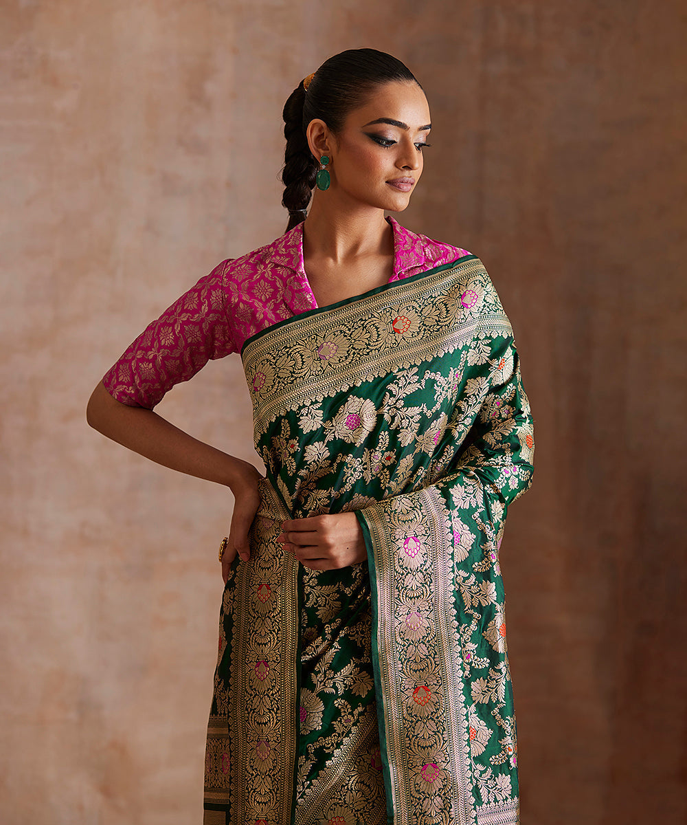 Handloom_Green_Pure_Katan_Silk_Banarasi_Saree_With_Meenakari_Floral_Jaal_WeaverStory_01