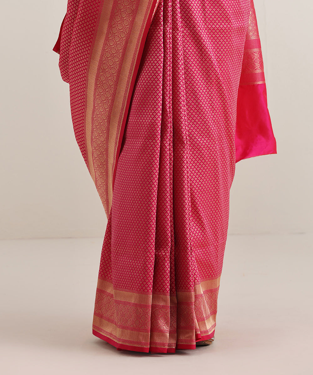 Handloom_Hot_Pink_Pure_Katan_Silk_Tanchoi_Banarasi_Saree_With_Zari_Booti_WeaverStory_04
