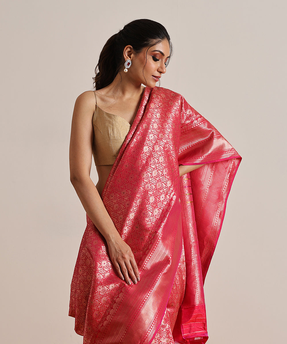 Pink_Handloom_Pure_Katan_Silk_Kimkhab_Banarasi_Saree_And_Gold_Zari_WeaverStory_01