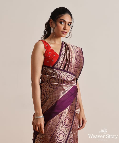 Handloom_Dark_Wine_Pure_Katan_Silk_Kimkhab_Banarasi_Saree_With_Meenakari_WeaverStory_01