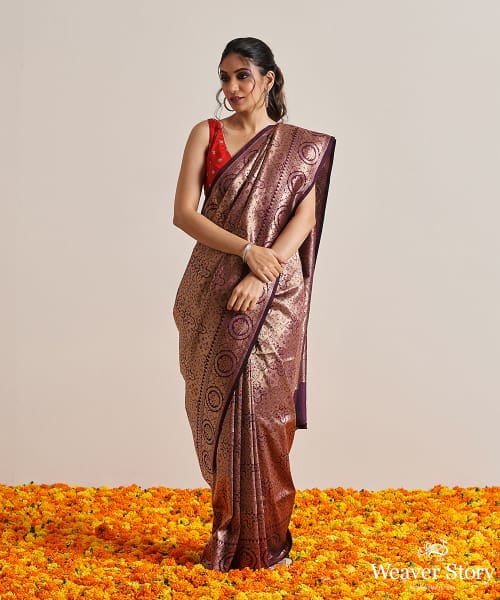 Handloom_Dark_Wine_Pure_Katan_Silk_Kimkhab_Banarasi_Saree_With_Meenakari_WeaverStory_02