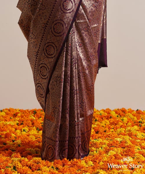 Handloom_Dark_Wine_Pure_Katan_Silk_Kimkhab_Banarasi_Saree_With_Meenakari_WeaverStory_04