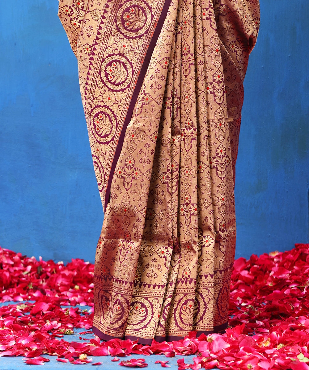 Dark_Wine_Handloom_Pure_Katan_Silk_Banarasi_Saree_With_Zari_And_Meenakari_WeaverStory_04