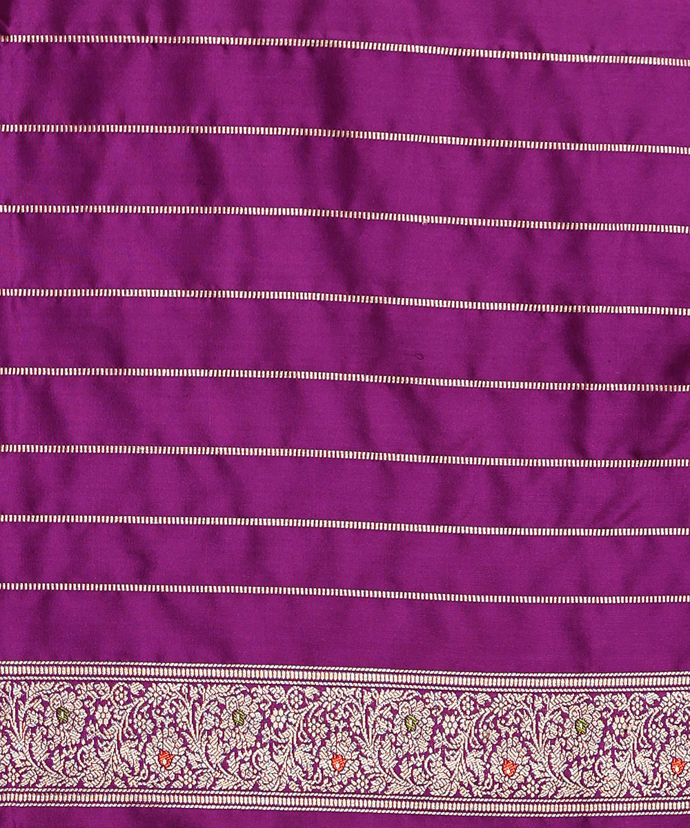 Handloom_Purple_Pure_Katan_Silk_Banarasi_Saree_With_Kadhwa_Booti_And_Vertical_Zari_Stripes_WeaverStory_05