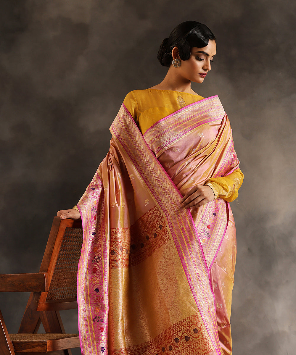 Handloom_Old_Rose_Pink_Pure_Katan_Silk_Banarasi_Saree_With_Pink_Meenakari_Floral_Border_WeaverStory_01
