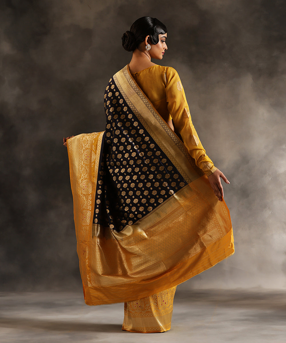 Navy_Blue_Handloom_Pure_Katan_Silk_Banarasi_Saree_With_Traditional_Motifs_And_Yellow_Contrast_Border_WeaverStory_03