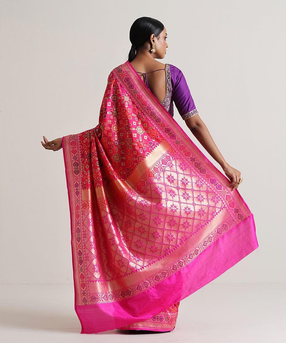 Pink_Handloom_Meenakari_Banarasi_Patola_Saree_With_Pink_Border_WeaverStory_03