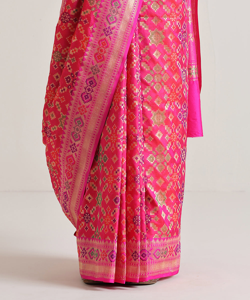 Pink_Handloom_Meenakari_Banarasi_Patola_Saree_With_Pink_Border_WeaverStory_04