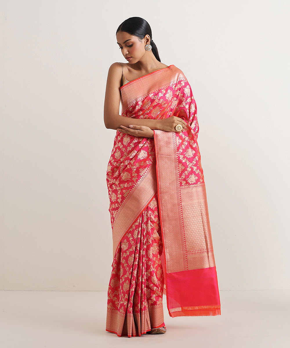 Hot_Pink_Double_Shade_Handloom_Pure_Katan_Silk_Banarasi_Saree_With_Zari_Jaal_WeaverStory_02