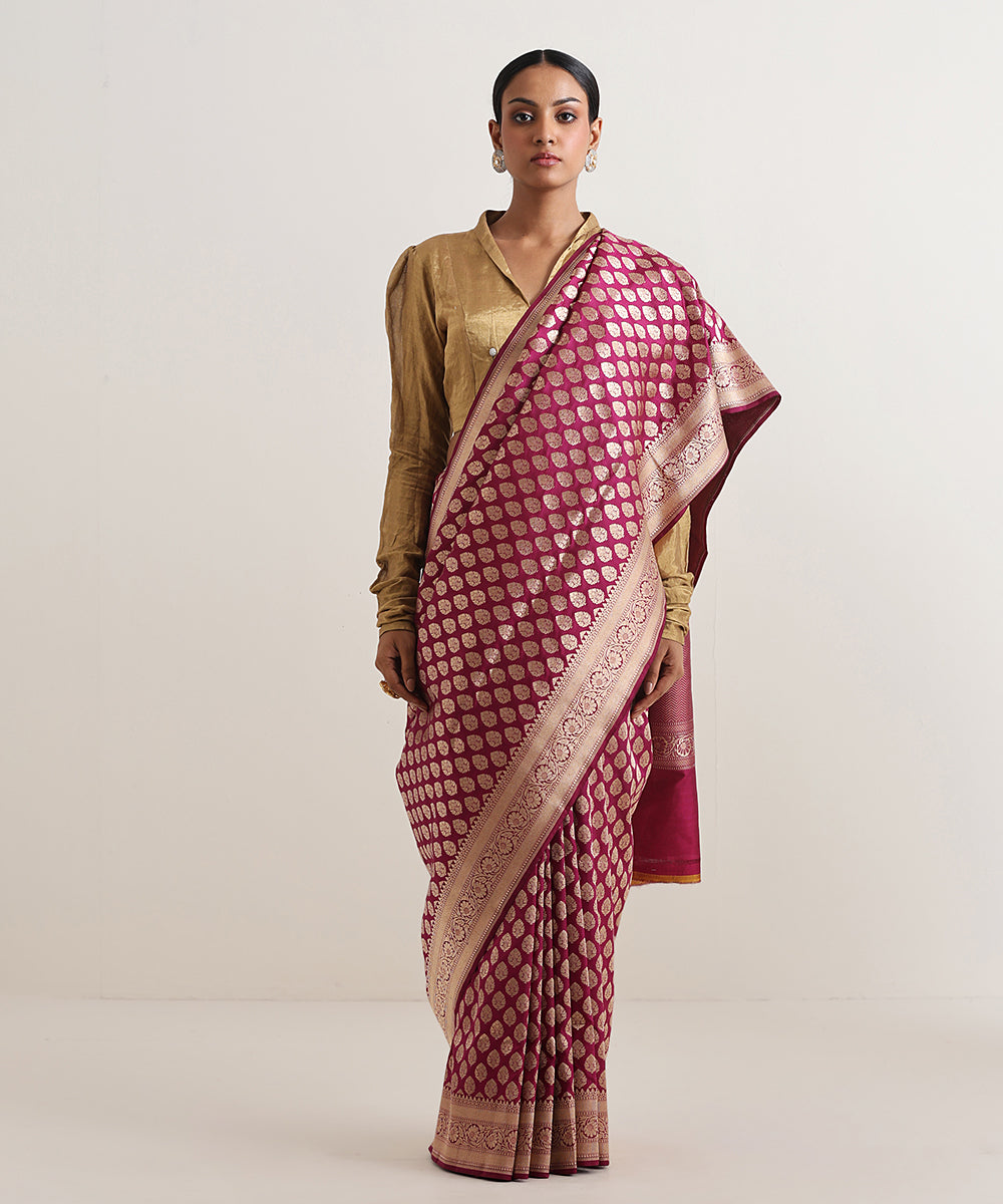 Purple_Handloom_Pure_Katan_Silk_Banarasi_Saree_With_Cutwork_Golden_Booti_WeaverStory_02