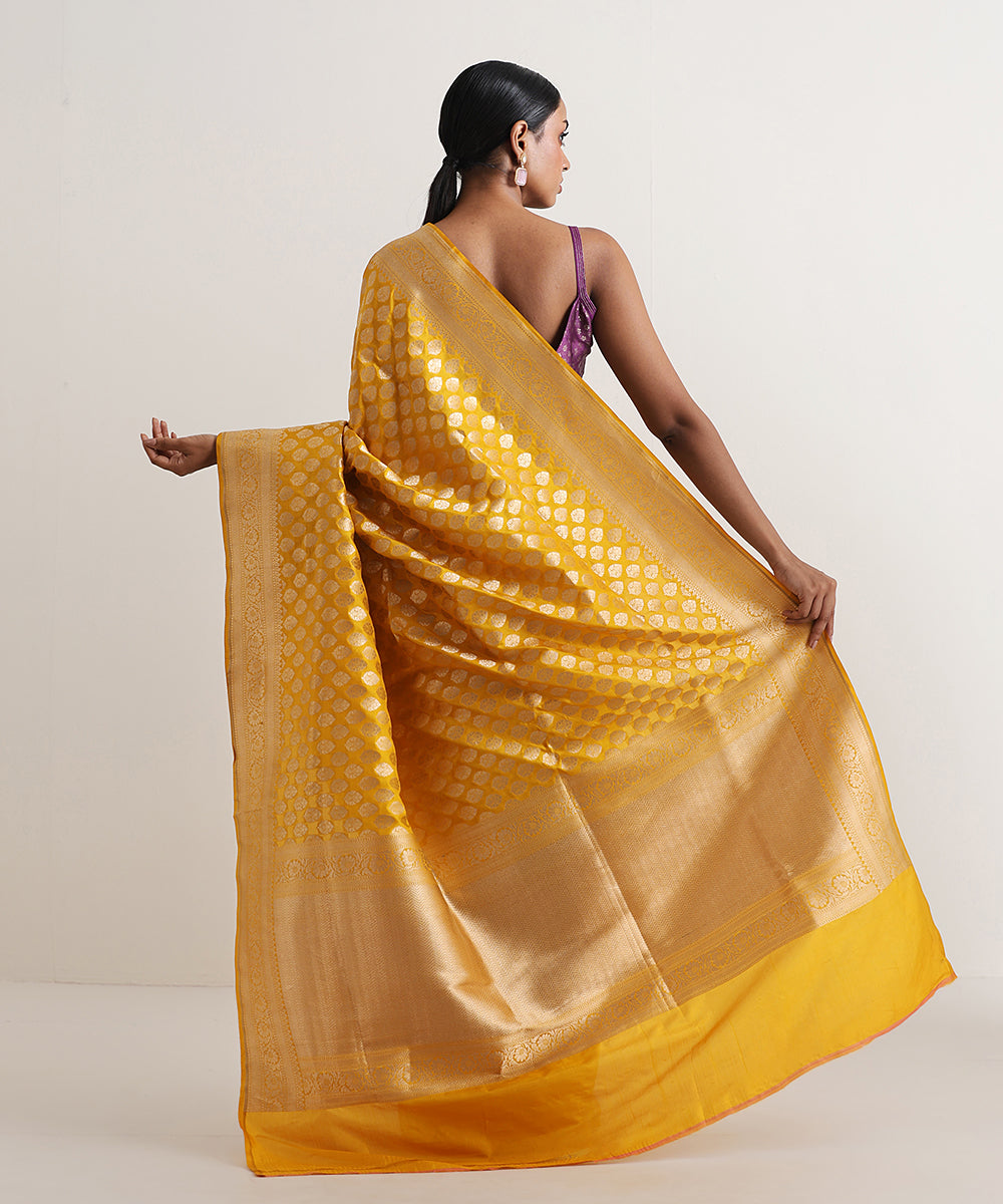 Handloom_Yellow_Pure_Katan_Silk_Banarasi_Saree_With_Zari_Golden_Booti_WeaverStory_03