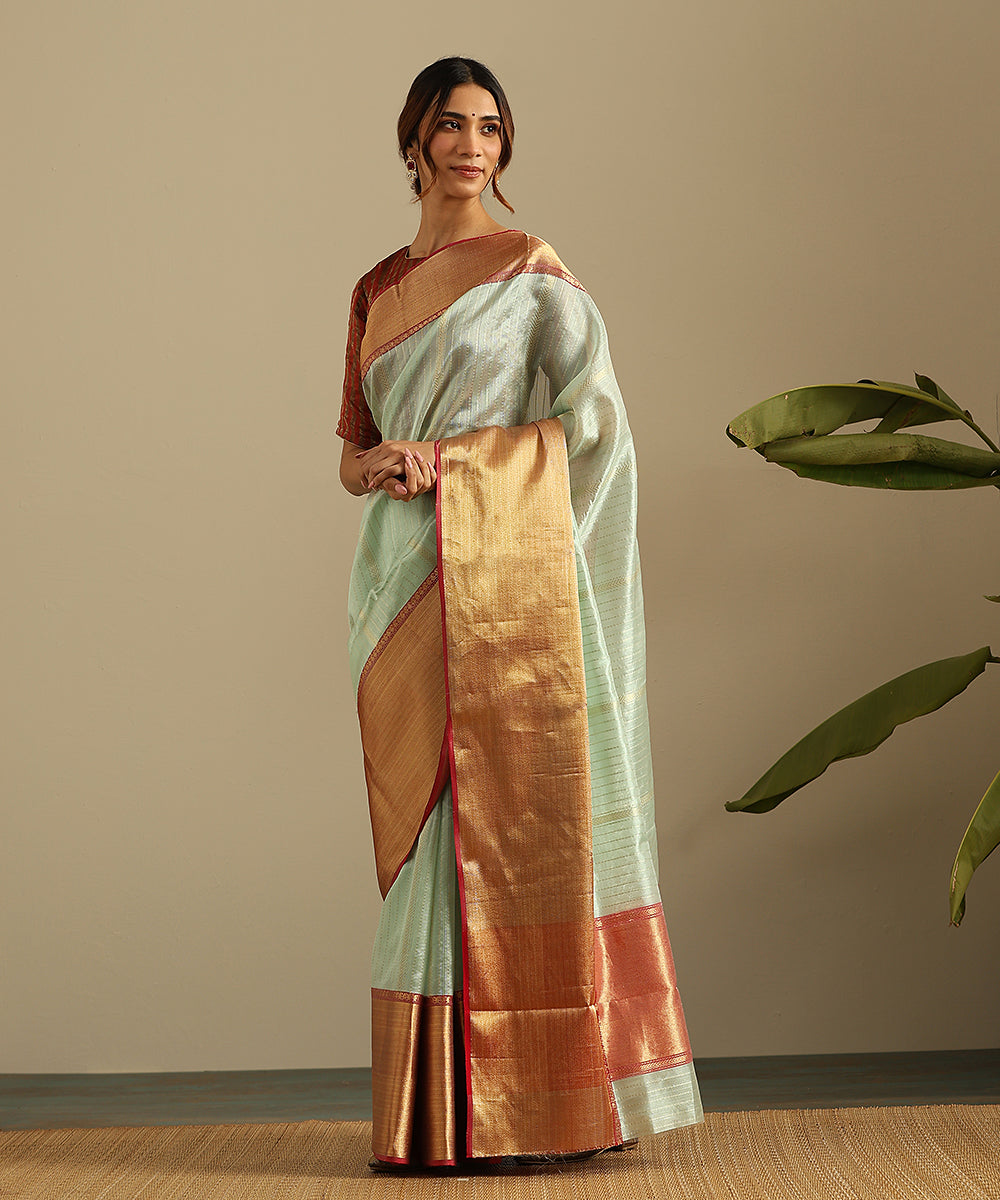 Mint_Green_Handloom_Pure_Silk_Chnaderi_Saree_With__Golden_Striped_And_Nakshi_Border_WeaverStory_02
