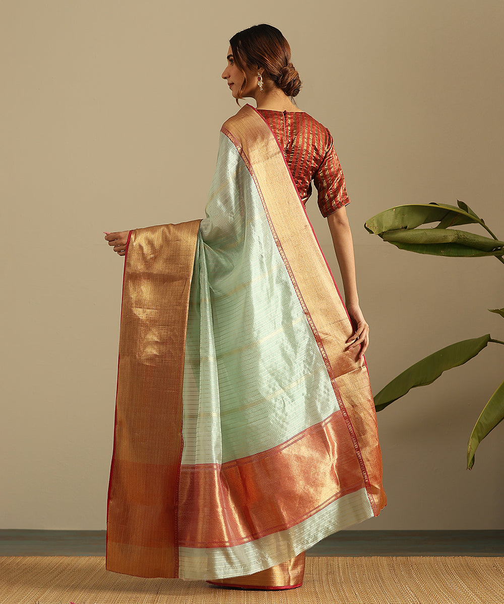 Mint_Green_Handloom_Pure_Silk_Chnaderi_Saree_With__Golden_Striped_And_Nakshi_Border_WeaverStory_03