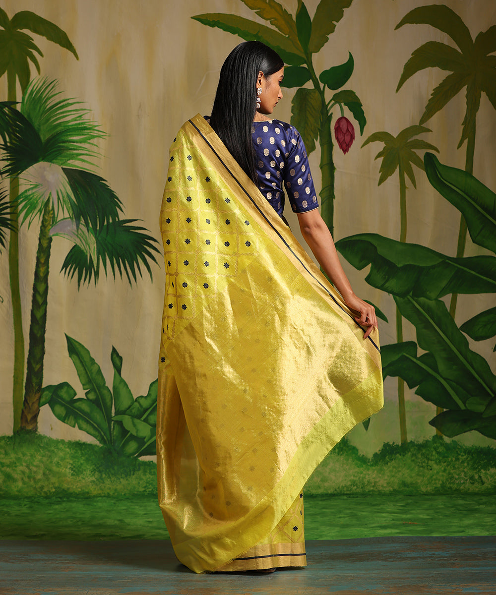 Handloom_Neon_Yellow_Pure_Chanderi_Silk_Saree_With_Zari_Jaal_WeaverStory_03