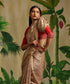 Khaki_Handloom_Striped_Pure_Chanderi_Silk_Saree_With_Tilak_Meenakari_Booti_WeaverStory_01