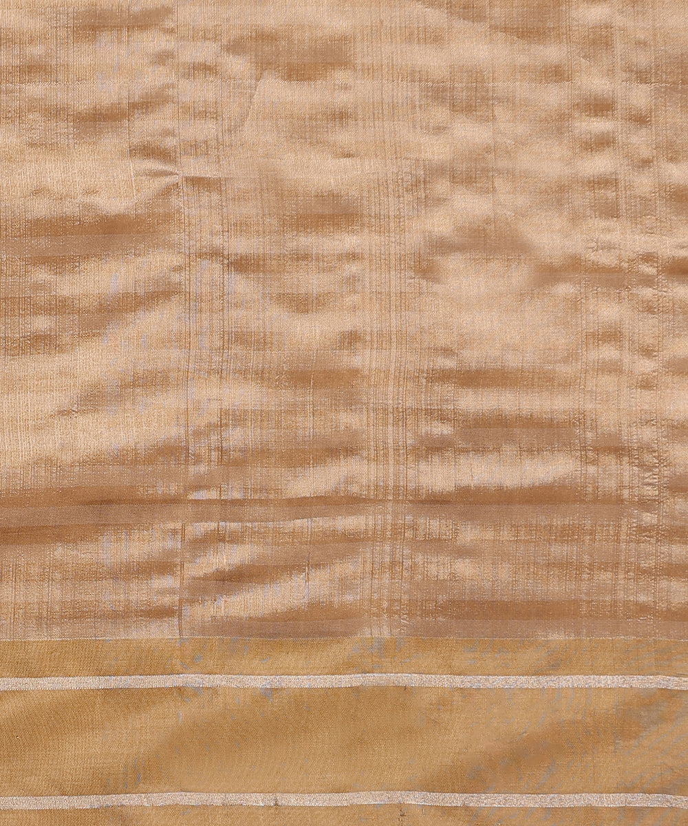 Khaki_Handloom_Striped_Pure_Chanderi_Silk_Saree_With_Tilak_Meenakari_Booti_WeaverStory_05