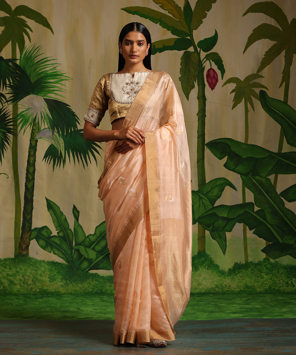 Handloom_Pastel_Peach_Pure_Chanderi_Silk_Saree_With_Meena_Booti_WeaverStory_02