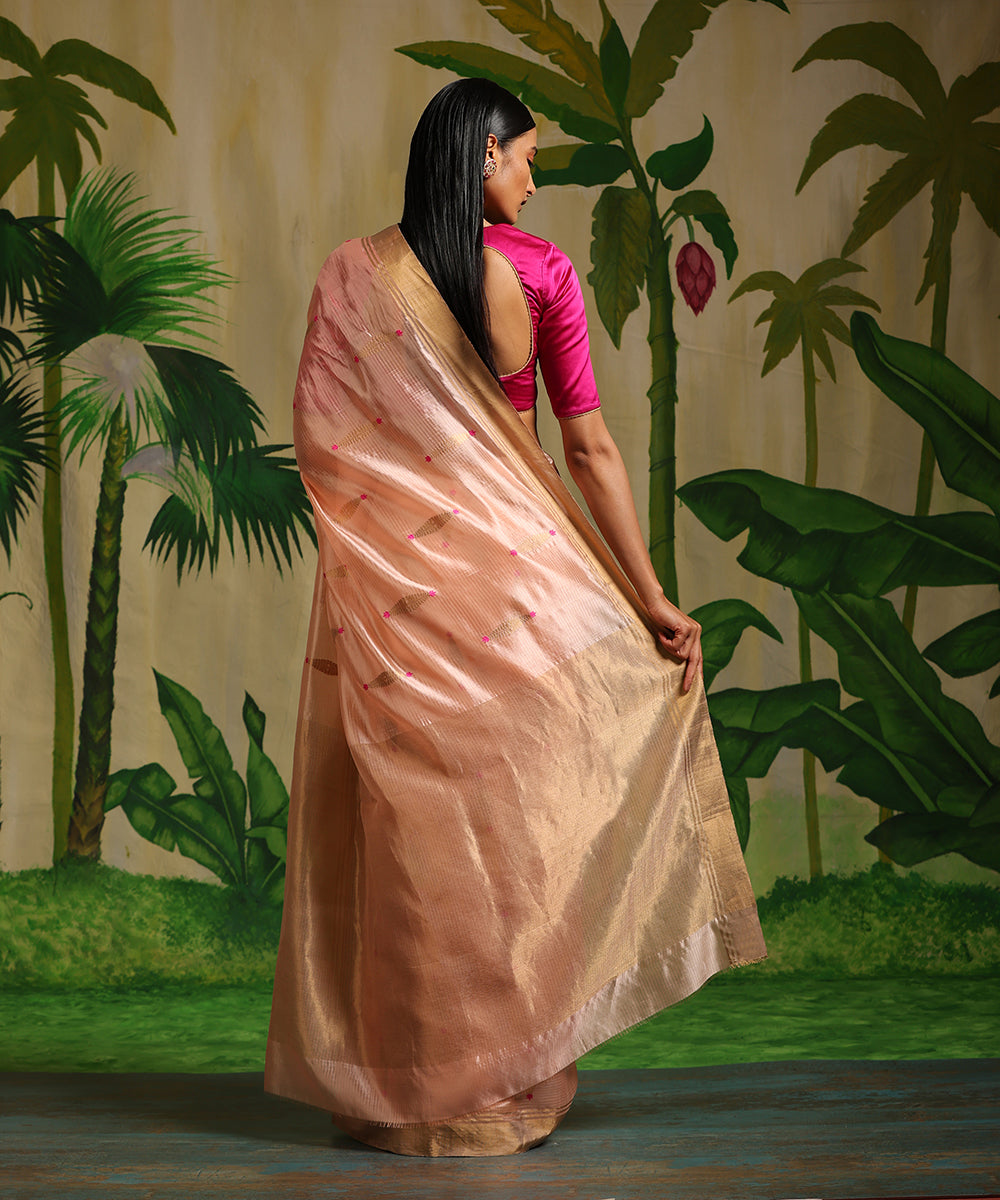 Handloom_Peach_Pure_Chanderi_Silk_Saree_With_Meena_Zari_Booti_WeaverStory_03