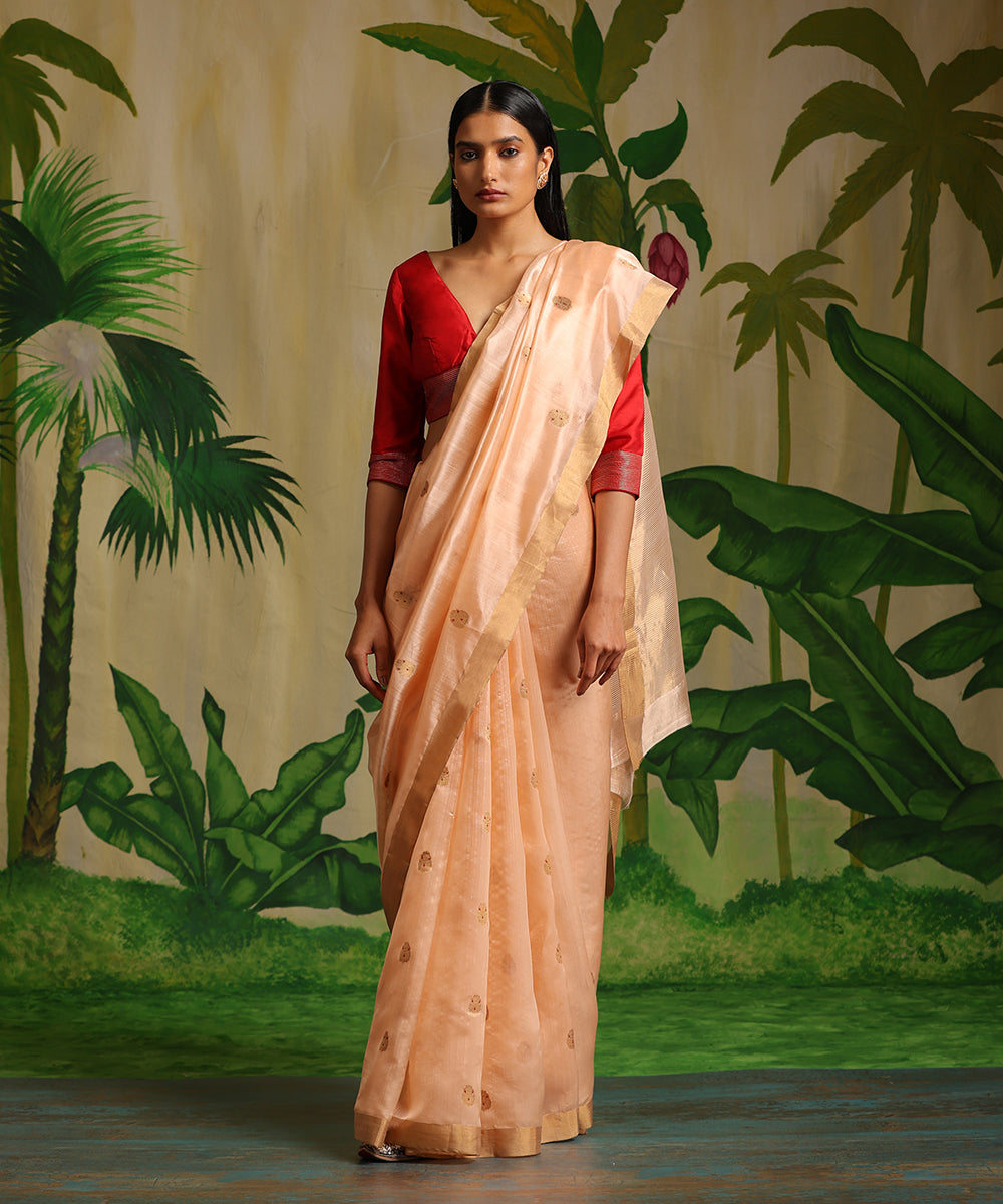 Light_Peach_Handloom_Pure_Chanderi_Silk_Saree_With_Meena_Booti_WeaverStory_02