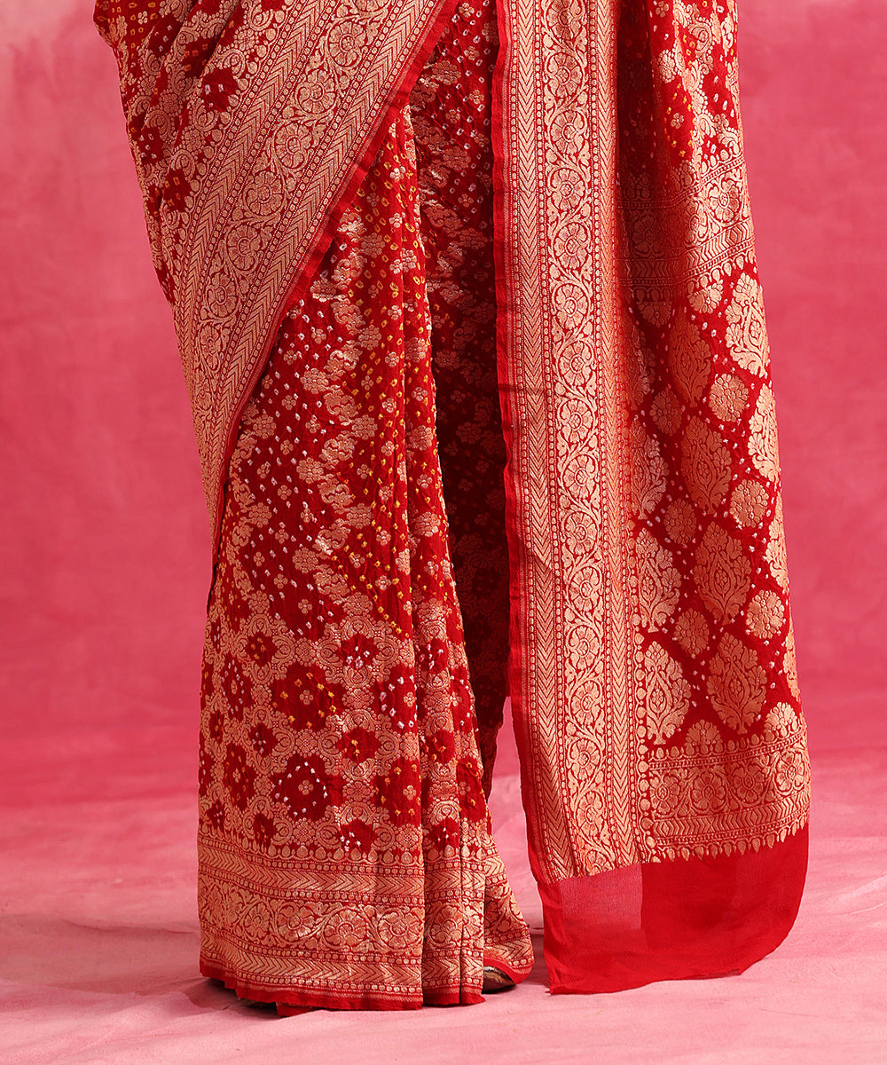 Handloom_Red_Pure_Georgette_Banarasi_Bandhej_Saree_With_Cutwork_Jaal_WeaverStory_04