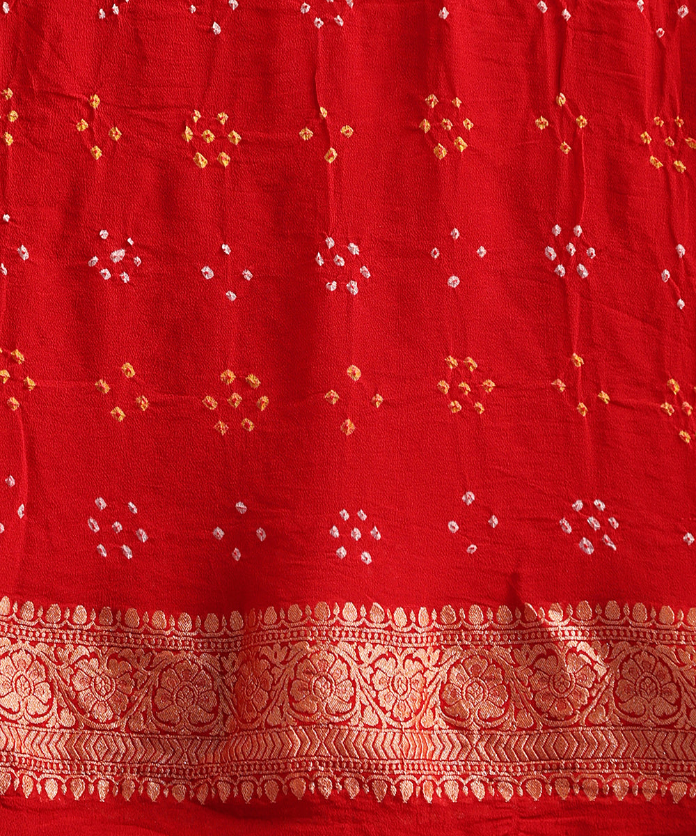 Handloom_Red_Pure_Georgette_Banarasi_Bandhej_Saree_With_Cutwork_Jaal_WeaverStory_05