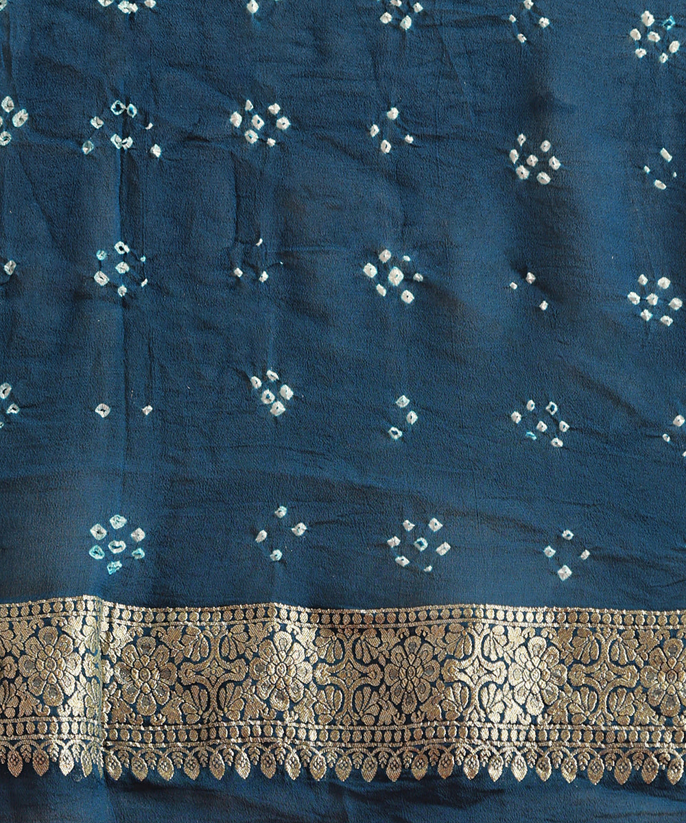 Navy_Blue_Handloom_Pure_Georgette_Banarasi_Bandhej_Saree_With_All_Over_Cutwork_Jaal_WeaverStory_05