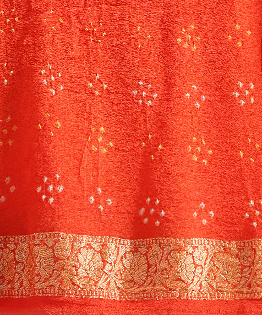 Handloom_Orange_Pure_Georgette_Banarasi_Bandhej_Saree_With_Cutwork_Jaal_WeaverStory_05