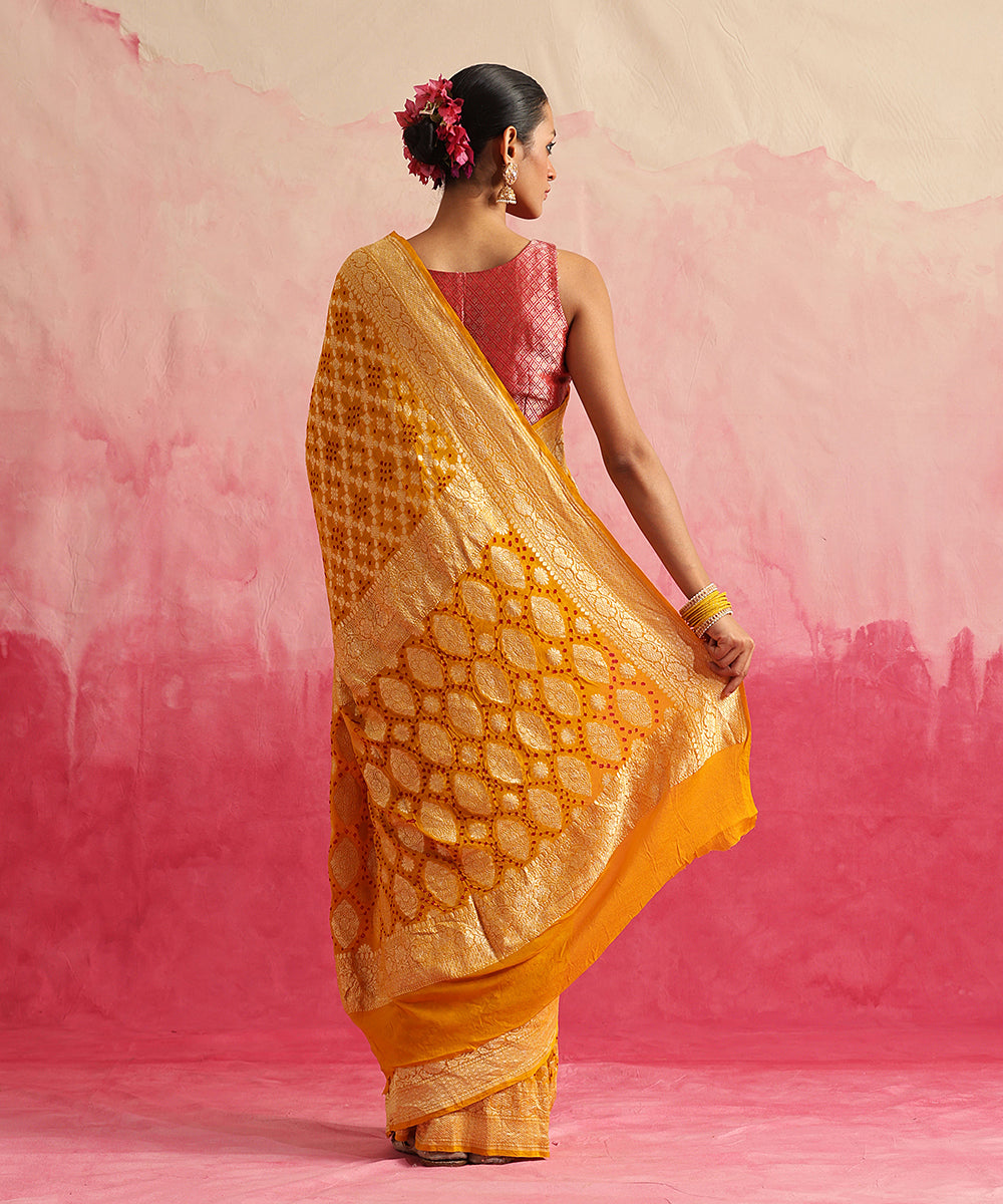 Mustard_Handloom_Pure_Georgette_Banarasi_Bandhej_Saree_With_All_Over_Cutwork_Jaal_WeaverStory_03