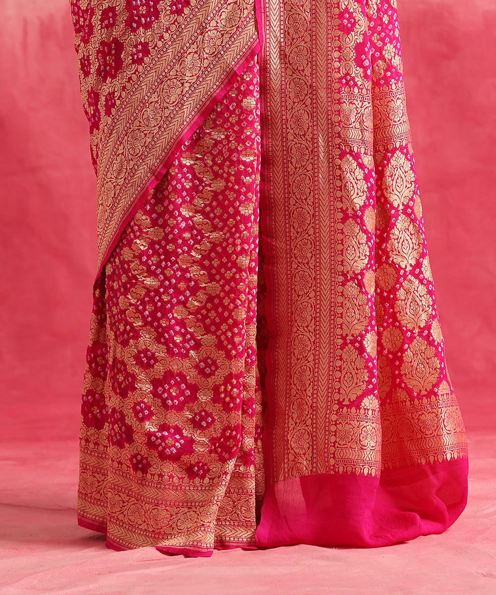 Rani_Pink_Handloom_Pure_Georgette_Banarasi_Bandhej_Saree_WeaverStory_04