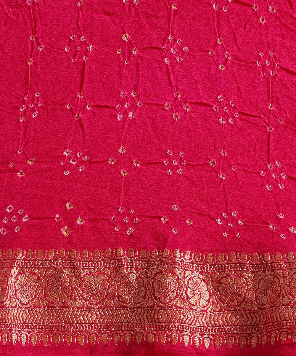 Rani_Pink_Handloom_Pure_Georgette_Banarasi_Bandhej_Saree_WeaverStory_05