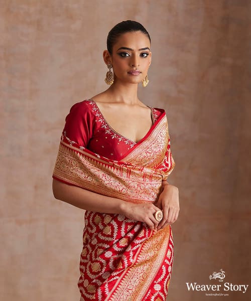 Handloom_Red_Pure_Katan_Silk_Banarasi_Saree_With_Sona_Rupa_Meenakari_Jaal_WeaverStory_01