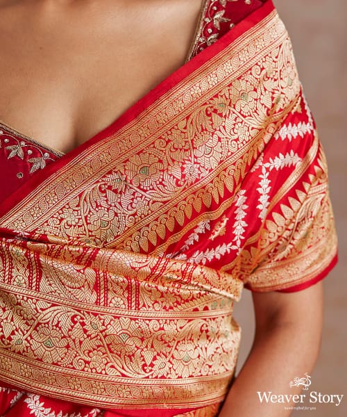 Handloom_Red_Pure_Katan_Silk_Banarasi_Saree_With_Sona_Rupa_Meenakari_Jaal_WeaverStory_05