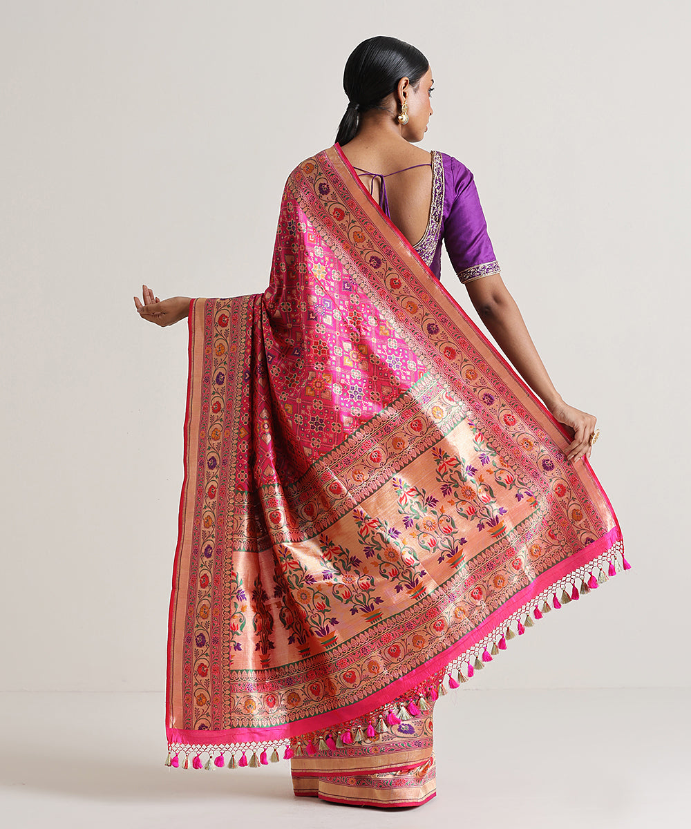 Handloom_Rani_Pink_Pure_Katan_Silk_Banarasi_Patola_Saree_With_Meenakari_Border_WeaverStory_03