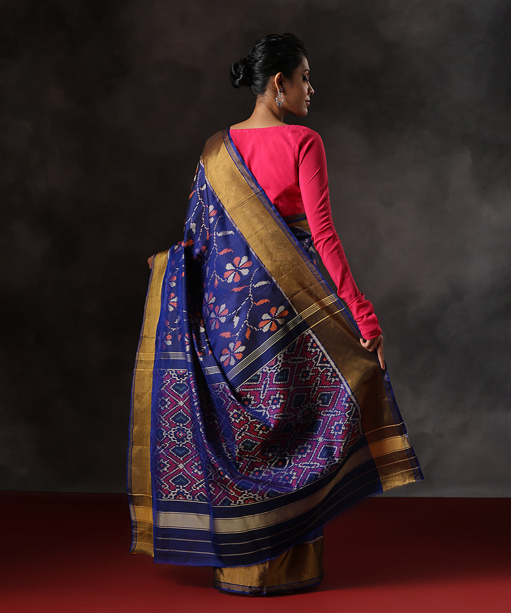 Handloom_Purple_And_Blue_Pure_Mulbery_Silk_Single_Ikat_Patola_Saree_With_Gold_Tissue_Border_WeaverStory_03