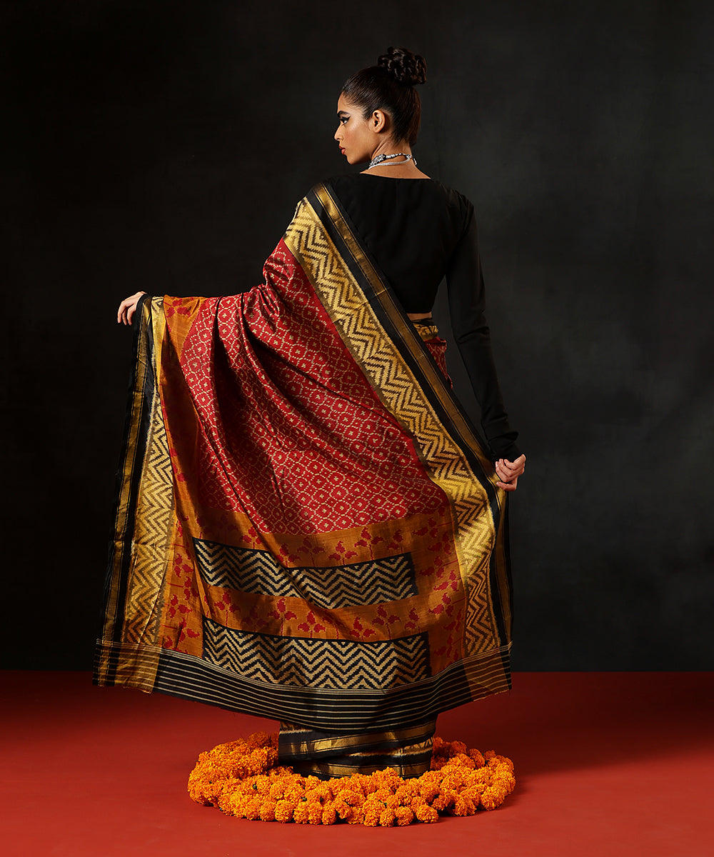 HandloomMaroon_Pure_Mulberry_Silk_Single_Ikat_Patola_Saree_With_BlackTissueBorder_WeaverStory_03