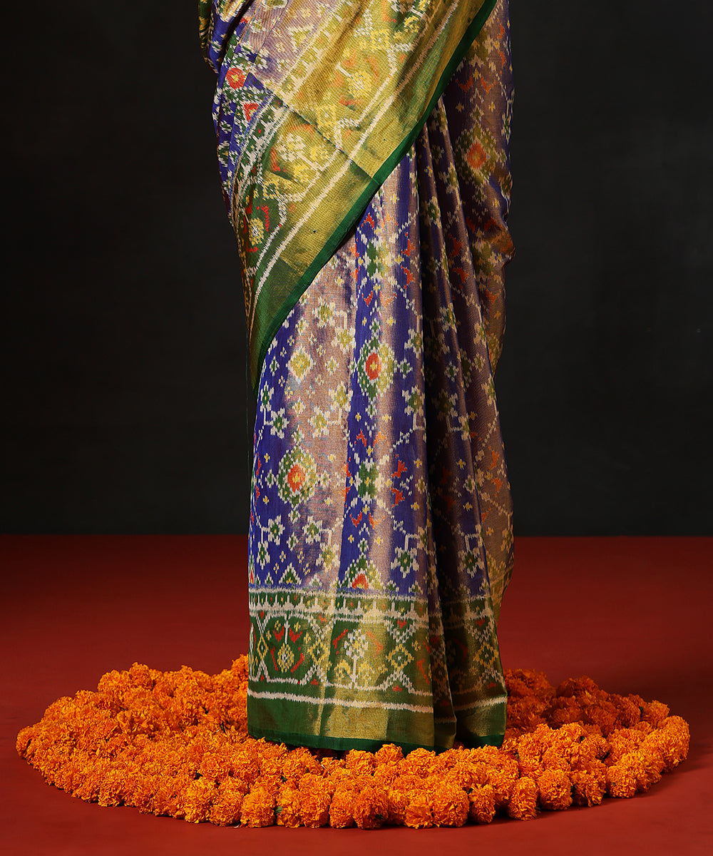 Handloom_Blue_And_Green_Tissue_Silk_Single_Ikat_Patola_Saree_WeaverStory_04