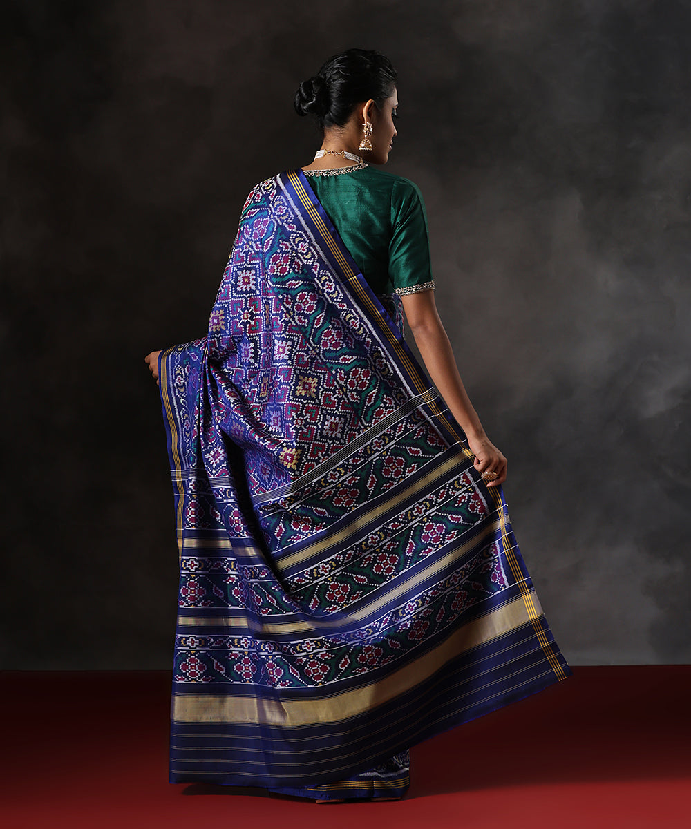 Handloom_Ink_Blue_Pure_Mulbery_Silk_Single_Ikat_Patola_Saree_WeaverStory_03