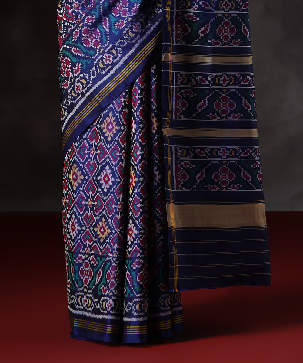 Handloom_Ink_Blue_Pure_Mulbery_Silk_Single_Ikat_Patola_Saree_WeaverStory_04