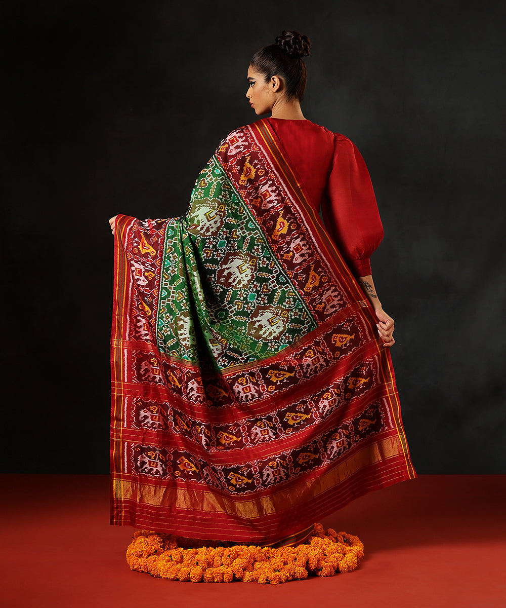 Green_HandloomPure_Mulberry_Silk_Single_Ikat_Patola_SareeWith_Maroon_Border_WeaverStory_03