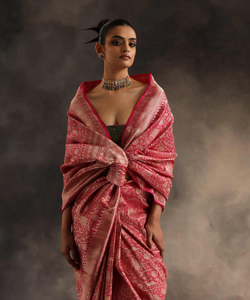 Rani_Pink_Handloom_Pure_Katan_Silk_Shikargah_Banarasi_Saree_With_Zari_WeaverStory_01