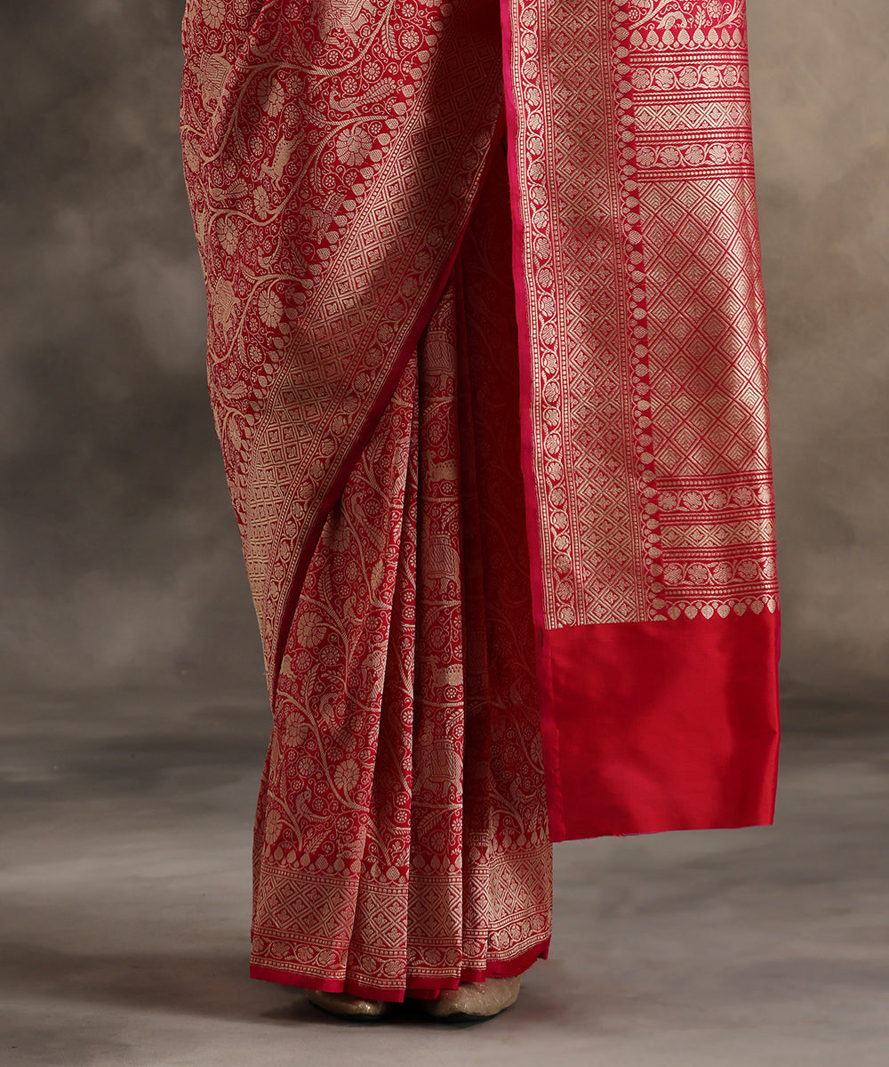 Rani_Pink_Handloom_Pure_Katan_Silk_Shikargah_Banarasi_Saree_With_Zari_WeaverStory_04