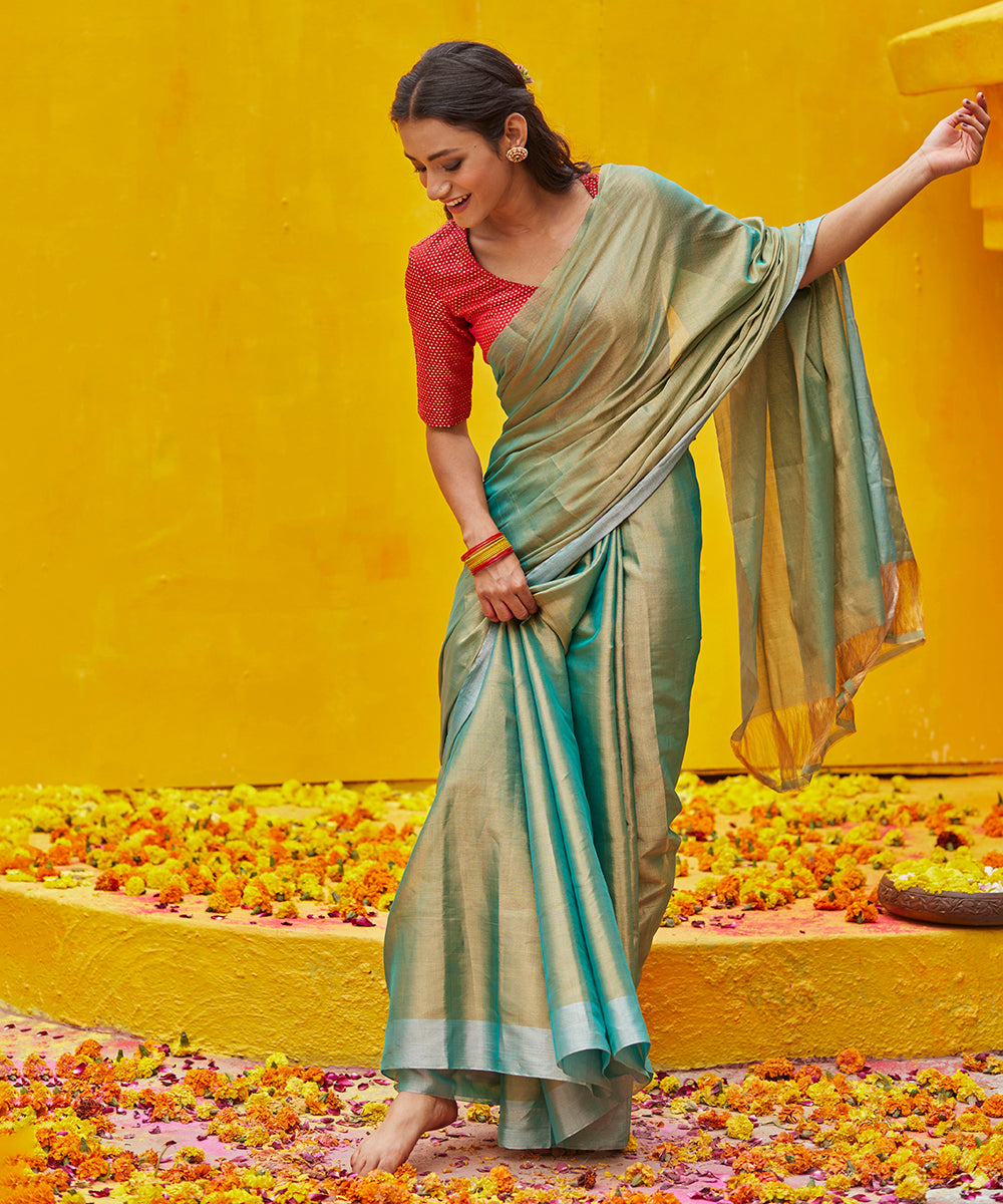 Peach_Handloom_Tissue_Silk_Chanderi_Saree_With_Eknaliya_Weave_WeaverStory_02