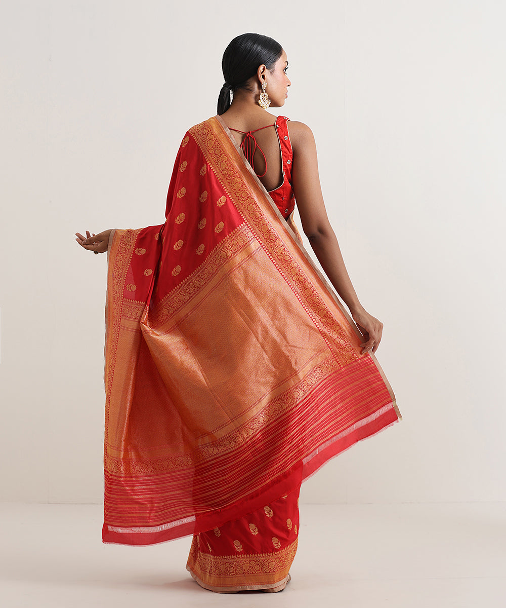 Handloom_Red_Pure_Katan_Silk_Gold_Booti_Cutwork_Saree_WeaverStory_03