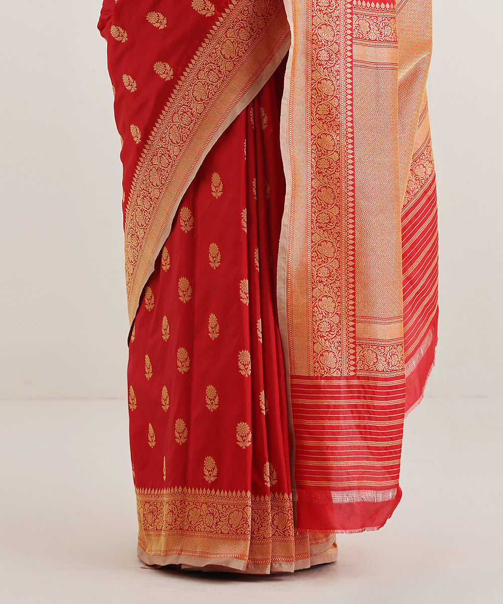 Handloom_Red_Pure_Katan_Silk_Gold_Booti_Cutwork_Saree_WeaverStory_04
