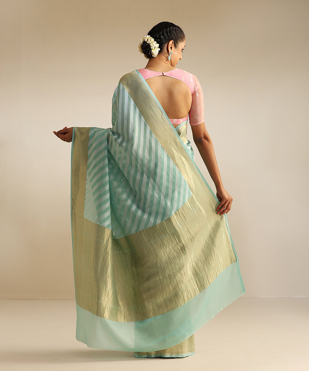 Light_Mint_Green_Handloom_Pure_Georgette_Banarasi_Saree_With_Horizontal_Resham_Stripes_WeaverStory_03