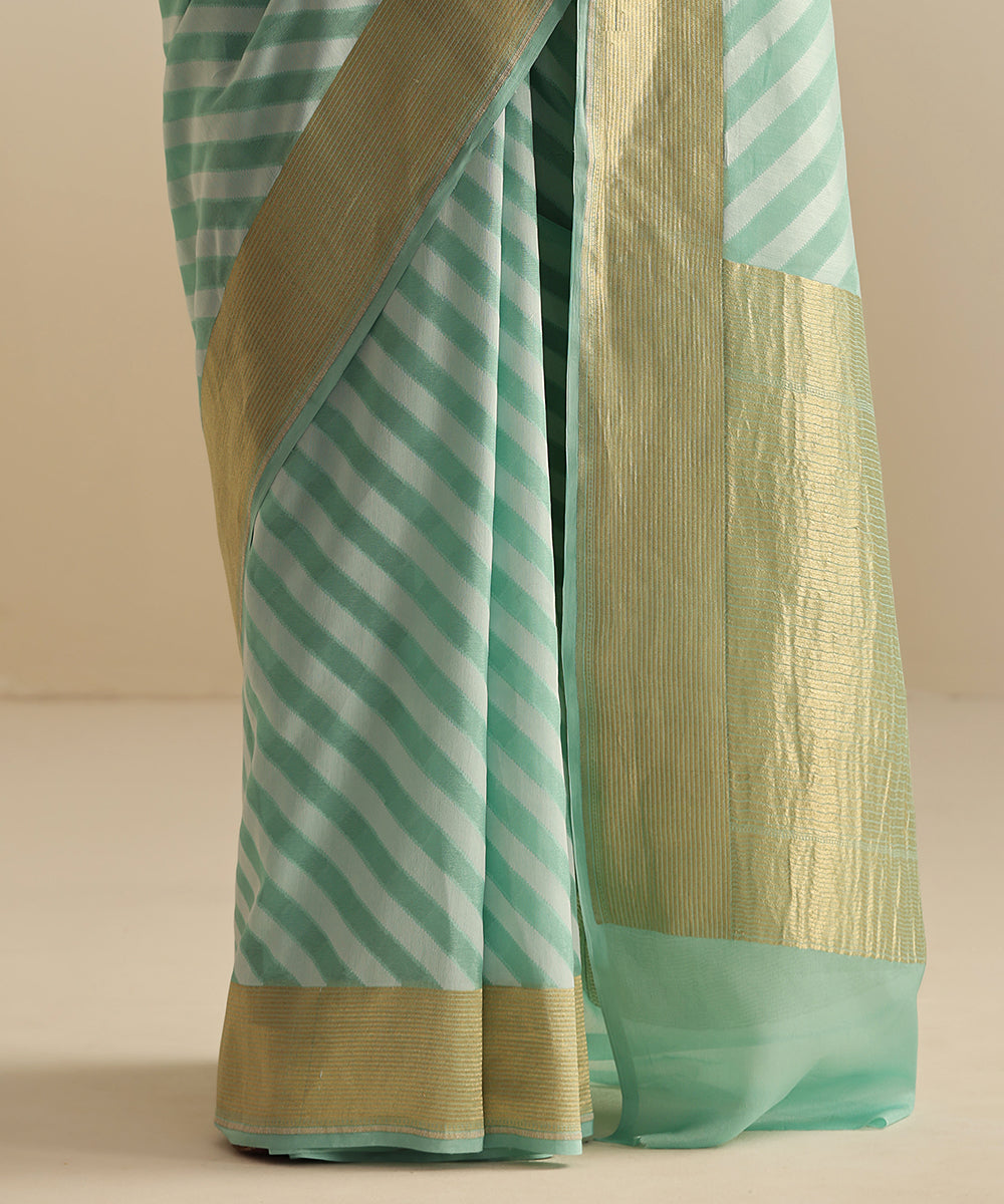 Light_Mint_Green_Handloom_Pure_Georgette_Banarasi_Saree_With_Horizontal_Resham_Stripes_WeaverStory_04