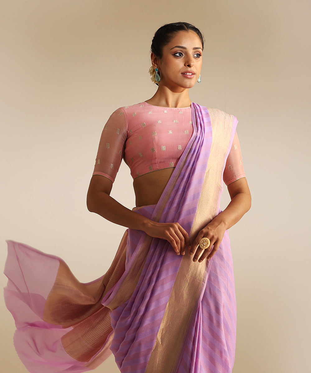 Handloom_Lavender_Pure_Georgette_Banarasi_Saree_With_Horizontal_Resham_Stripes_WeaverStory_01