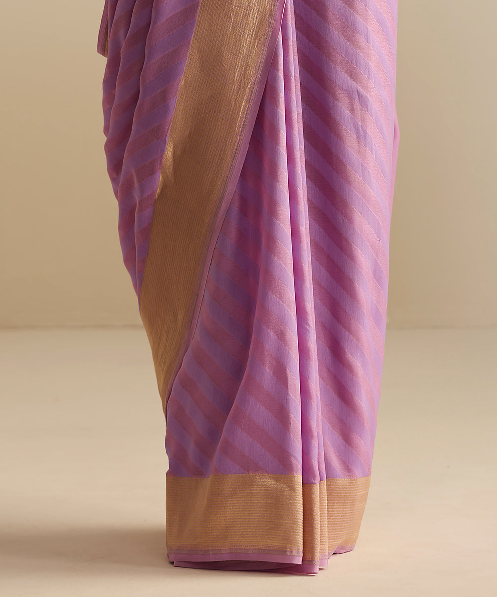 Handloom_Lavender_Pure_Georgette_Banarasi_Saree_With_Horizontal_Resham_Stripes_WeaverStory_04